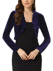Cocktail Party Open Front Cardigan Long Sleeve Cropped Velvet Shrug