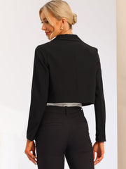 Long Sleeve Open Front Notched Lapel Business Cropped Blazer