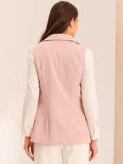 Tweed Open Front Plaid Sleeveless Cardigan Blazer Jacket Vest