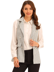 Tweed Open Front Plaid Sleeveless Cardigan Blazer Jacket Vest