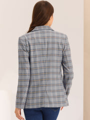 Plaid Notched Lapel One Button Houndstooth Blazer Jacket