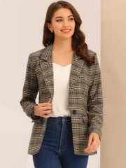 Plaid Notched Lapel One Button Houndstooth Blazer Jacket