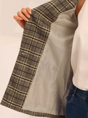 Plaid Notched Lapel One Button Houndstooth Blazer Jacket