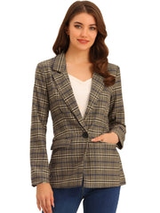 Plaid Notched Lapel One Button Houndstooth Blazer Jacket