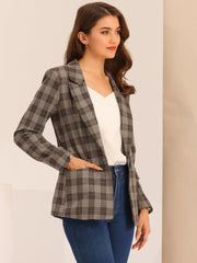 Plaid Notched Lapel One Button Houndstooth Blazer Jacket