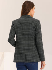 Plaid Notched Lapel One Button Houndstooth Blazer Jacket