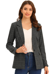 Plaid Notched Lapel One Button Houndstooth Blazer Jacket