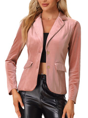 Notched Lapel Vintage Office Button Front Velvet Blazer