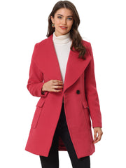 Shawl Collar Lapel Double Breasted Winter Belted Coat with Pockets