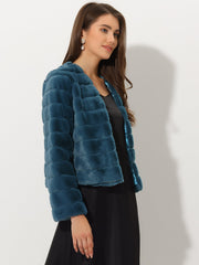 Winter Warm Cropped Collarless Faux Fur Fluffy Jacket