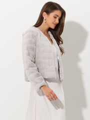 Winter Warm Cropped Collarless Faux Fur Fluffy Jacket