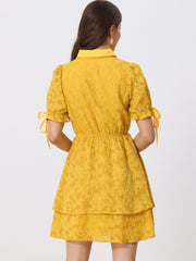 Peter Pan Collar Floral Drawstring Chiffon Layered Dress