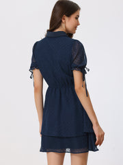 Peter Pan Collar Floral Drawstring Chiffon Layered Dress