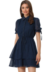 Peter Pan Collar Floral Drawstring Chiffon Layered Dress
