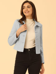 Pointed Collar Single Breasted Slant Pocket Cropped Pea Coat