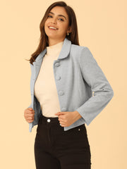 Pointed Collar Single Breasted Slant Pocket Cropped Pea Coat