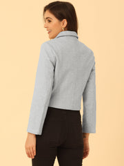 Pointed Collar Single Breasted Slant Pocket Cropped Pea Coat