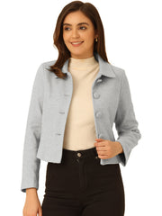 Pointed Collar Single Breasted Slant Pocket Cropped Pea Coat