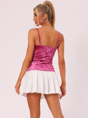 Velvet Camisole Zip Up Spaghetti Strap Sleeveless Cami Tank Tops