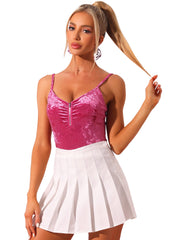 Velvet Camisole Zip Up Spaghetti Strap Sleeveless Cami Tank Tops