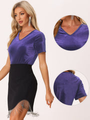 Velvet T-Shirt V Neck Short Sleeve Tee Tops