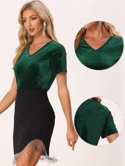 Velvet T-Shirt V Neck Short Sleeve Tee Tops