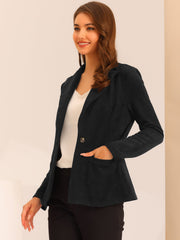 Faux Suede Lapel Collar Long Sleeve Casual Work Office Jacket