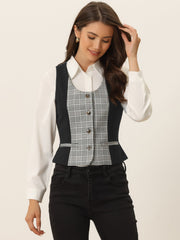 Vintage Waistcoat Vest Plaid Button Down Work Dressy Vests