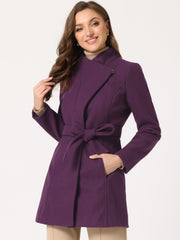 Classic Stand Collar Long Sleeve Belted Winter Coat