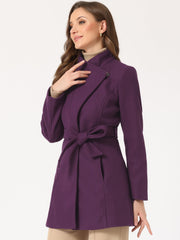 Classic Stand Collar Long Sleeve Belted Winter Coat