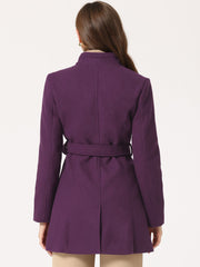 Classic Stand Collar Long Sleeve Belted Winter Coat