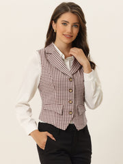 Plaid Waistcoat Notched Lapel Collar Single Breasted Vintage Vest