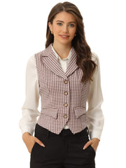 Plaid Waistcoat Notched Lapel Collar Single Breasted Vintage Vest