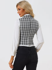 Plaid Waistcoat Notched Lapel Collar Single Breasted Vintage Vest