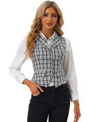 Plaid Waistcoat Notched Lapel Collar Single Breasted Vintage Vest