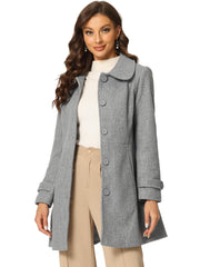 Peter Pan Collar Single Breasted Winter Outwear Buttoned Long Coat