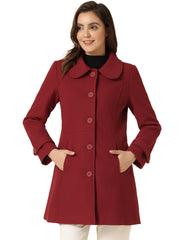 Peter Pan Collar Single Breasted Winter Outwear Buttoned Long Coat
