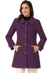 Peter Pan Collar Single Breasted Winter Outwear Buttoned Long Coat
