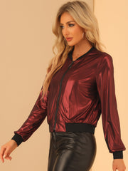 Holographic Shimmering Metallic Lightweight Bomber Jacket