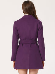 Notch Lapel Double Breasted Belted Mid Long Outwear Winter Coat