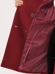 Notch Lapel Double Breasted Belted Mid Long Outwear Winter Coat