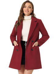 Notch Lapel Double Breasted Belted Mid Long Outwear Winter Coat