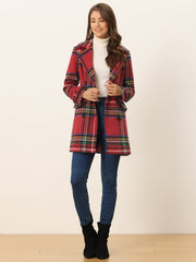 Buffalo Checks Double Breasted Notched Lapel Plaid Trench Pea Coat