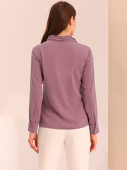 Long Sleeve Chiffon Pleated Tie Neck Office Blouse