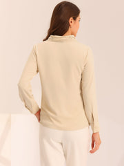 Long Sleeve Chiffon Pleated Tie Neck Office Blouse