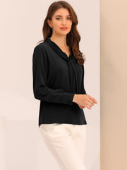 Long Sleeve Chiffon Pleated Tie Neck Office Blouse