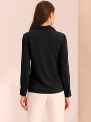 Long Sleeve Chiffon Pleated Tie Neck Office Blouse