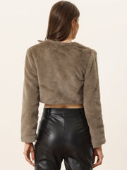 Faux Fur Evening Open Front Bolero Cropped Jacket Shrug