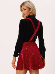 Stars Velvet High Waist Mini Pinafore Overall Suspender Skirt