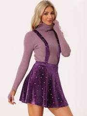Stars Velvet High Waist Mini Pinafore Overall Suspender Skirt
